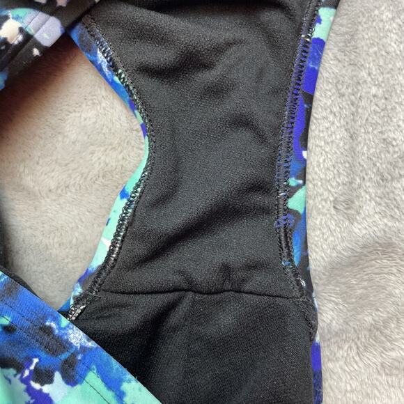 Speedo One Piece Swimsuit Womens XXL Blue Black Abstract Padded Keyhole Tie Neck - Picture 9 of 10